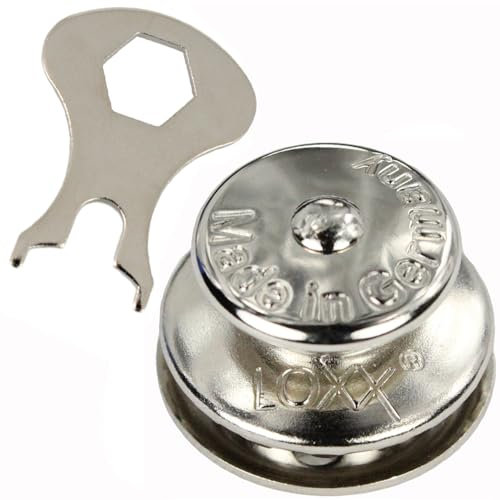 100 Stück LOXX® Oberteil Knopf Groß für Stoff bis 2,5 mm - Messing vernickelt Made in Germany mit Schlüssel Schnellverschluss