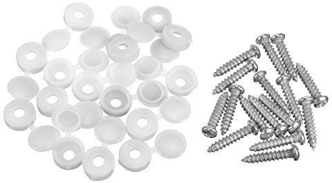 Alamor 16Pcs Licence Number Plate Phillips Self Tapping Screw With Hinged White Cover Caps
