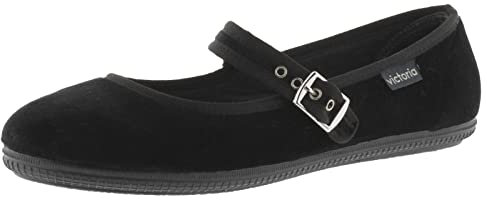 victoria Bailarinas Oda Terciopelo & Ribete Al Tono & Hebilla 104913 para Niñas Negro 25