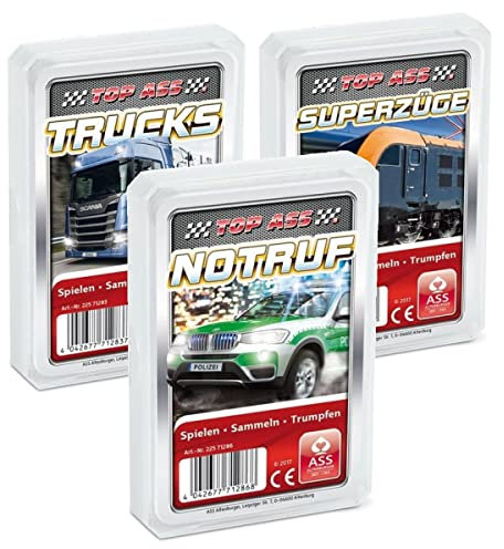 Ass Altenburger 3-er Set Quartettspiele: Fahrzeugwelt Mit Top Trucks, Notruf und Superzüge