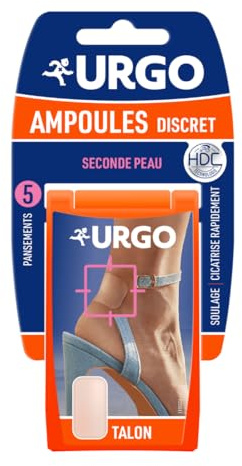 Urgo Traitement Ampoules Pansement hydrocolloïde Talon Ultra discret x5 | Soulage la douleur Favorise la cicatrisation Effet seconde peau Résiste à l'eau