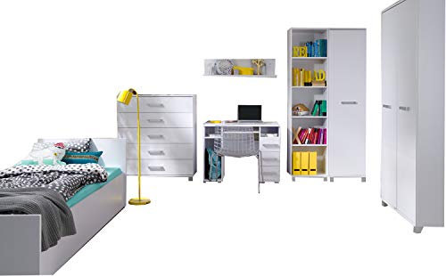 mb-moebel Moderne Wohnwänd Wohnzimmerschrank Schlafzimmer- Möbel: Bett, Komode,Hängende Regal, Schreibtisch,2 x Regale, Kleiderschrank NILS 4 Wenge (Farbe : Weiß)