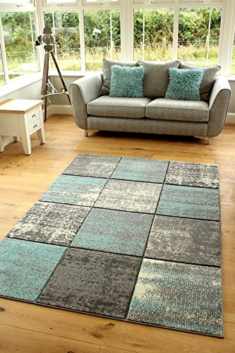 Vienna Modern Small Extra Large Duck Egg Light Blue Silver Marble Quality Thick Floor Long Carpet Runner Rugs (120x170cm)