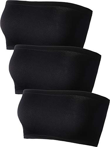 Women's Strapless Bralette Seamless Bandeau Stretchy Non-Padded Bandeau Tube Top Bra in Multi Color, 3 Pieces (Color Set 10) (Black, F Size)