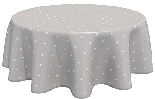Wachstuch Tischdecke Abwaschbar Rund 140cm Sterne Beige Grau