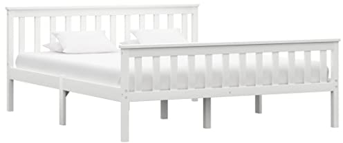 vidaXL Kiefernholz Massiv Bettgestell Bett Massivholzbett Holzbett Doppelbett Futonbett Bettrahmen Lattenrost Schlafzimmer Weiß 160x200cm