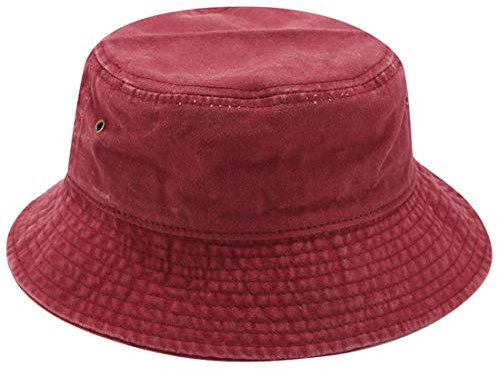 Yixda Vintage Cotton Fischerhut Sonnenhut Washed Retro Outdoor Bucket Hat (Weinrot)