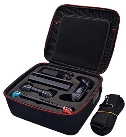 INF Nintendo Switch Case, Tragekoffer mit Hartschale, Schwarz mit roten Details, 28 x 25.5 x 11.8 cm, 746 g