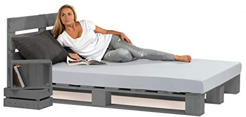 sunnypillow 180x200 cm Palettenbett mit Kopfteil Grau Massivholzbett Bett aus Paletten Palettenmöbel Fichte europalette Anthrazit Grau 80 90 100 120 140 160 180 200 220 240 x 200cm