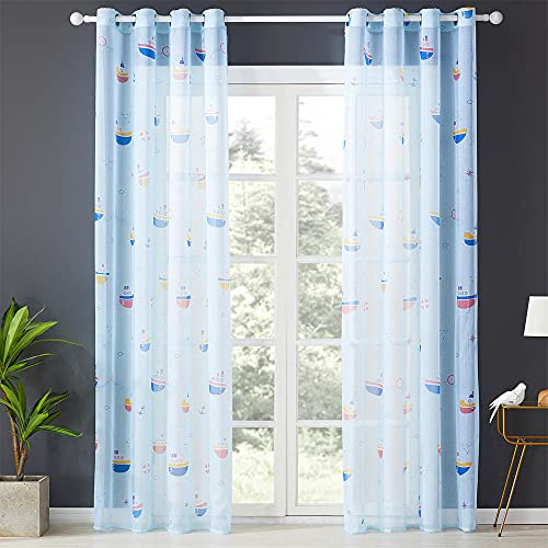 ZHANGXIANG Gardinen Blackout Vorhänge Für Cartoons Für Wohnzimmer Schlafzimmer Natur Pirat Noch Tüll Vorhänge Kinderzimmer Für Kinder Fensterbehandlung Zelte-Hellblauer Chiffon_1 Stück W150Xh250Cm.