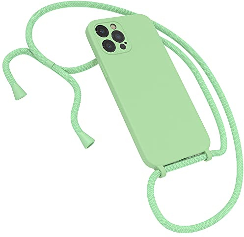 EAZY CASE Premium Silikon Handykette kompatibel mit iPhone 12 Pro Max Handyhülle mit Umhängeband, Handykordel mit Schutzhülle, Silikonhülle, Hülle mit Band, Kette für Smartphone, Hellgrün, Grün