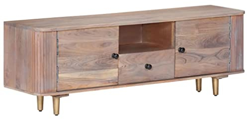 vidaXL TV Cabinet – Solid Acacia Wood & Iron Construction - 118x30x40 Cm - Retro Industrial Style - Storage Compartment & Drawers