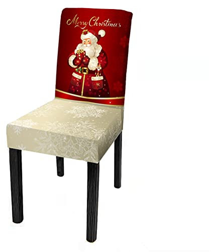 Weihnachten Stuhlhussen Stretch 2/4/6er Set, Chickw1 Universal Abnehmbare Waschbar Christmas Drucken Elastischer Stuhlbezug Für Hochzeit, Hotel, Partys Deko (rot,6 Stück)