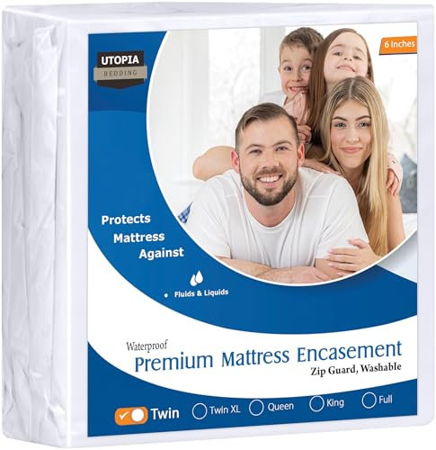 Utopia Bedding Coprimaterasso con cerniera di alta qualità (per materassi da 15,2 cm, per letti singoli), impermeabile e a prova di cimici, coprimaterasso a sei lati