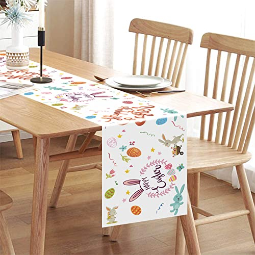 AOLOA Ostern Tischläufer - Ostern Süssen Häschen Tischdecke Osterdeko Bunt Ostern Eier Hasen Tischdecke Polyester Frühling Osterdekoration Innen Außen für Zuhause Esszimmer, 35x180cm