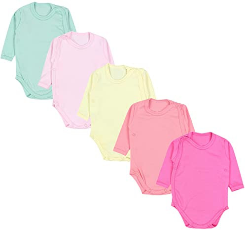 TupTam Baby Body Langarm – Wickelbody Langarm für Jungen & Mädchen, 5er Pack, 100% Baumwolle, OEKO-TEX, Farbe: Mädchen 6, Größe: 74
