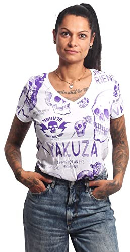 Yakuza Damen Eye Allover V-Neck T-Shirt, Weiß, XS