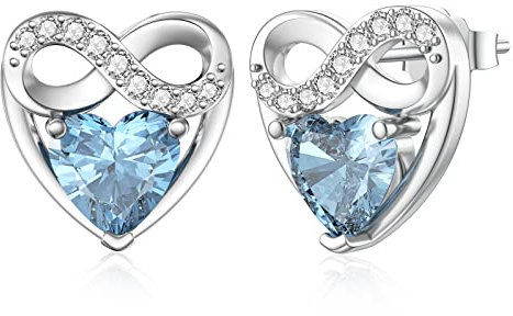 LANBEIDE März Geburtsstein Ohrringe, 925 Sterling Silber Unendlichkeit Liebe Herz Ohrstecker Aquamarin Ohrringe für Frauen Geburtstagsgeschenke