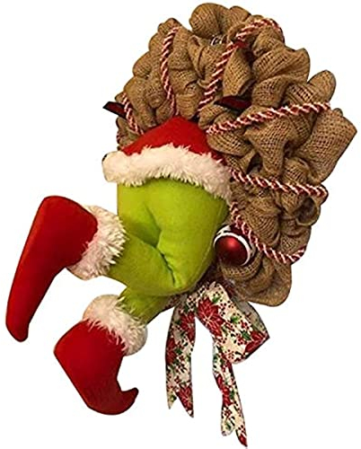 How the Grinch Stola Weihnachtskranz, gefüllte Beine stecken in der Wand Weihnachten Jutekranz Weihnachtsgirlande DekorationenSuper süß und schön, tolles Geschenk für Freunde (M, 1)