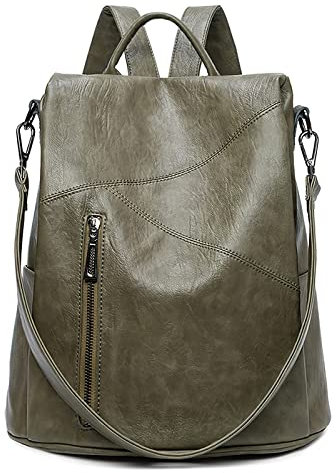 DIRRONA Damen Rucksack Beiläufig Diebstahlschutz Daypack Reise Wasserdicht Büro Geschäftsreise PU Leder Cabrio Multifunktion Große Rucksack Schultertaschen Grün