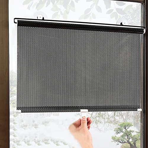 FENGSHOUU Verdunkelungsvorhang ohne Bohren,Saugnapf-Rollos,Einziehbarer Sonnenschutz Rollo Dachfenster Verdunkelung,Gardinen mit Saugnäpfen für Büro Arbeitszimmer Auto (W68xH125cm(27x49in),Black)