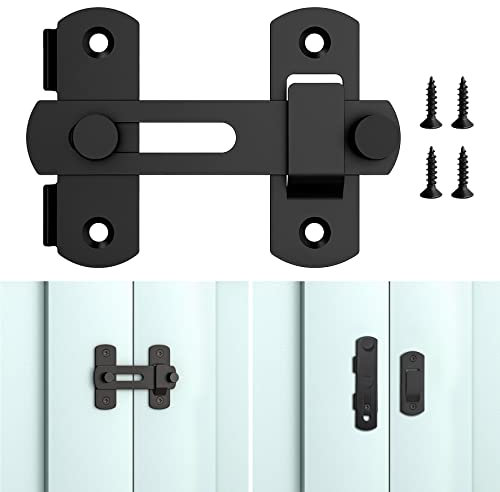 Outdoor Garden Wooden Door Lock, Heavy Duty Sliding Shed Latch Bolt, Door Barricade Bracket, Window Bolt, Stainless Steel Gate Lock for Fence, Barn, Garage, Summerhouse (1Pcs, Black)