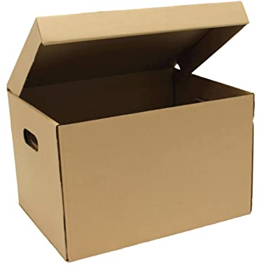 Sunrise Packaging 10 x Strong A4 Archive Cardboard Storage Filing Boxes With Hinged Lids - Eco-Friendly Flatpacked Document File Folder Packaging Office Supplies Box Size 15 x 12 x 9