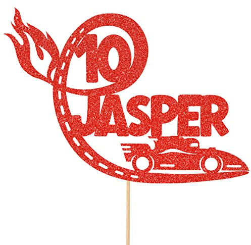 Personalised F1 Motor Racing Car Glitter Cake Topper - Red Custom Age & Name Glitter Cake Decoration and Sprinkles - Happy Birthday Decorations - Personalised Toppers for Cakes by Cakeshop