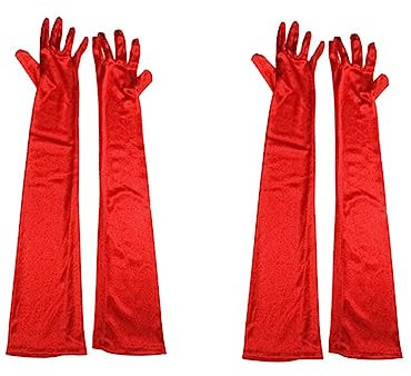 Toyvian 2 Paar Partyhandschuhe Rote Satinhandschuhe Abendkleid Handschuhe Ellbogenhandschuhe Ellenbogenlange Handschuhe Weihnachtskostüm Handschuhe Tischgesellschaft Cosplay Abendkleidung