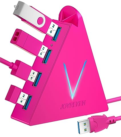 USB Hub 3.0, JoyReken 4-Port USB Splitter für Laptop, Ps4 Tastatur und Maus Adapter Kompatibel mit Xbox one, PC, MacBook, Surface Pro, Flash Drive, HDD, Drucker, Kamera, Tastatur, Maus, Hot Pink