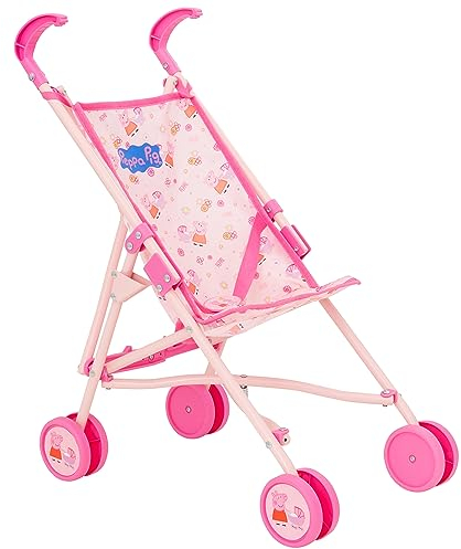 Peppa Pig Puppenwagen Pink | Kinder Buggy mit Peppa Pig Muster | Baby Puppenwagen Spielzeug | Klappbarer Schirm-Buggy für Rollenspiele | Leichter Puppen-Buggy für Jungen & Mädchen | Ab 3 Jahren.