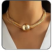 Chunky Gold Choker Necklace Chunky Silver Necklace for Women Gold Statement Necklace Black Choker Necklace Thick Gold Chunky Necklace Geometric Sphere Necklace