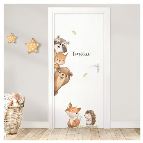 DEKO KINDERZIMMER Türaufkleber Waldtiere personalisiert Wandtattoo mit Name Babyzimmer Wandsticker Kinderzimmer Schlafzimmer Wandaufkleber Wanddeko DK1149-03