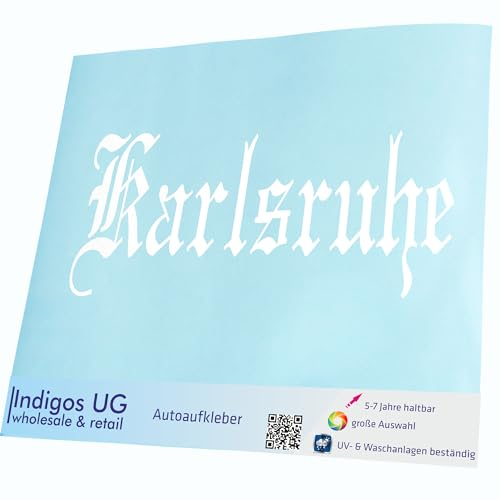 INDIGOS UG Auto Aufkleber Auto - 400x160 mm - Stadt Karlsruhe - weiß - Selbstklebender Sticker für Auto, Fenster, Bus oder LKW