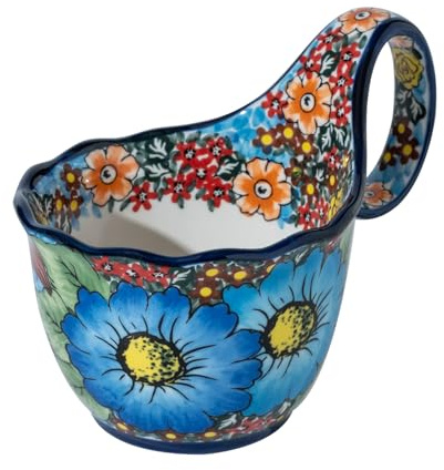 ALMA Handpainted Soup Bowl with Handle, 18.6oz Ceramic Cereal Bowl, Microwave &Dishwasher Safe,Loop Handle Bowl Great for Soup, Chili, Stew, Ice cream