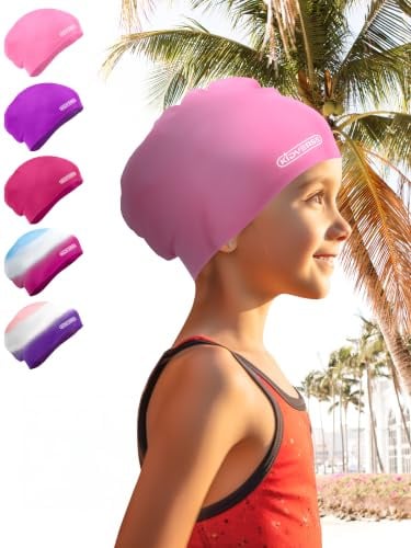 KIDVERSE Badekappe Mädchen - wasserdichte Badekappe mit Anti-Rutsch-Noppen - Schwimmhaube mit UV-Schutz - 100% Reißfest