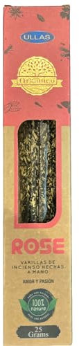 Encens bio à la rose - Rose - Ullas - Fabriqué à la main - 25 g - Fabriqué en Inde - 100 % naturel - Hostenatura
