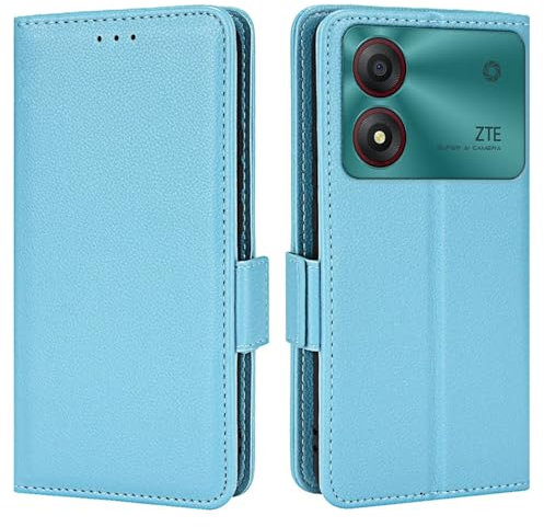 Topme Custodia in Pelle per ZTE Blade A34 (6.6 Inches), [ Cover per Telefono Serie Modello Litchi Semplice] - Azzurro