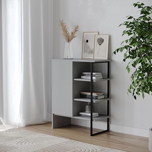 URBNLIVING 60cm Wood Steel Living Room 1 Door Bedside Cabinet Shelf Shelving Bookcase Unit, Modern Storage Organizer, Contemporary Design, Home Furniture, Multifunctional Storage Solution