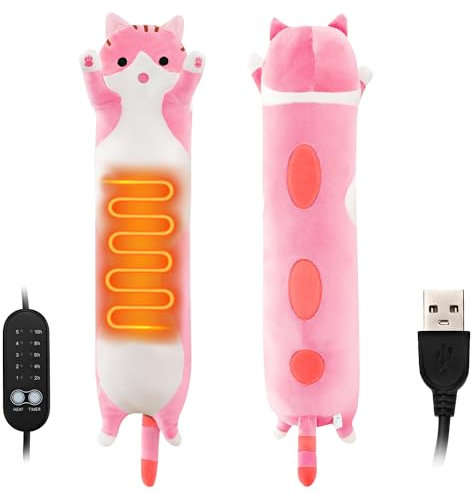 Electric Heat Pad for Period, Back Pain Relief - Menstrual Heating Heated Pad USB Powered - Cat Plush Portable Stuffed Animal - Funny Women Kids Teenage Girls Mum Cat Lovers Birthday Gifts