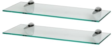 Harbour Housewares 2X Klar 50cm Schwebende Wandregale aus Glas - Badezimmer Dusche Küche Regale Lagerung Anzeigeeinheit mit Silberne Klammern