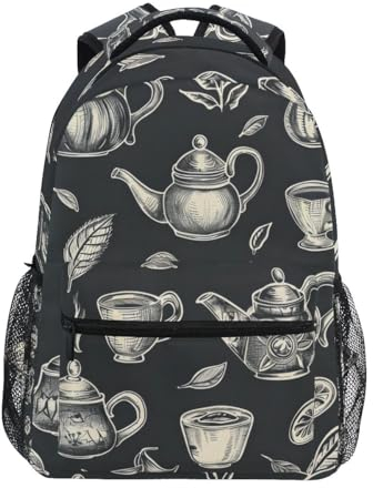 Service à thé avec théières - Sac à dos d'école, sac à livres pour garçons et filles - Sac de voyage décontracté pour ordinateur portable, Service à thé avec théières, S