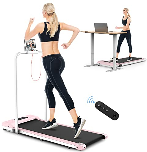 HomeFitnessCode Tapis Roulant Elettrico Pieghevole Salvaspazio Walking Pad 10 km/h Tapis Roulant Extra Large (39 cm), Telaio Rinforzato, Schermo LCD e Chiave di Sicurezza,Tapis Roulant (Rosa)