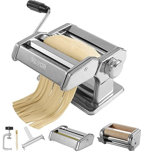 VEVOR Macchina per la pasta, 9 impostazioni di spessore regolabili, 150 rulli per pasta in acciaio inox, macchina per pasta con 3 accessori, perfetta per incarti per spaghetti, lasagne, fettucine