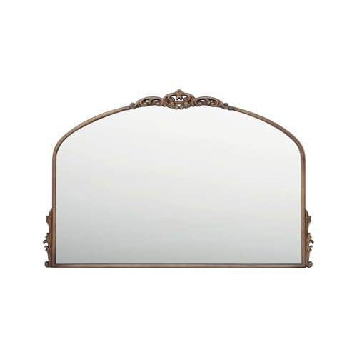 Distressed Antique Brass Wall Mirror Wide - 36x24 inch, Large Vintage Gold Fireplace Mantle Mirror, Baroque Ornate Decorative Bathroom Mirror for Over Sink