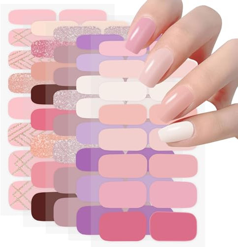 GlasFlength Gel Ongles Nail Art Autocollants avec Lime à Ongles, Stickers ongles Autocollants Couleur Résistant à l'usure et Durable Patch Ongles Pieds Autocollants Accessoires Femme Fille 5 Feuilles