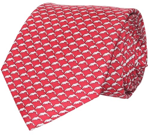WITZROYS Krawatten aus 100 % Seide für Herren, handgefertigt, mit Tiermustern und Geschenkbox, Delfine – Rosa auf Rot, Regular Length - 59