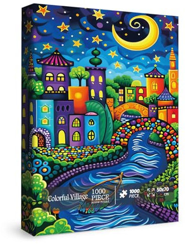 Fantasy Houses Scenic Puzzles für Erwachsene, 1000 Teile, Mystery Beautiful Art Puzzles, Pretty Colorful Night Puzzles