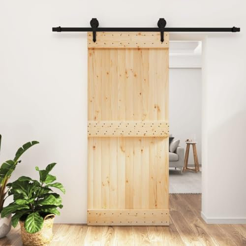 Sufrk Puerta corredera con juego de hardware, 90 x 210 cm, madera maciza de pino, puerta corredera interior de cristal esmerilado para baño, cocina, estudio, cristal