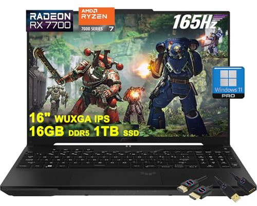 ASUS TUF Gaming A16 Ordinateur portable | 16 WUXGA 165 Hz 100 % sRGB | AMD 8-core Ryzen 7 7735HS | 16 Go DDR5 1 To SSD | Radeon RX7700S 8 Go (>RTX4060) | USB USB-C rétroéclairé USB 4 Win11Pro avec